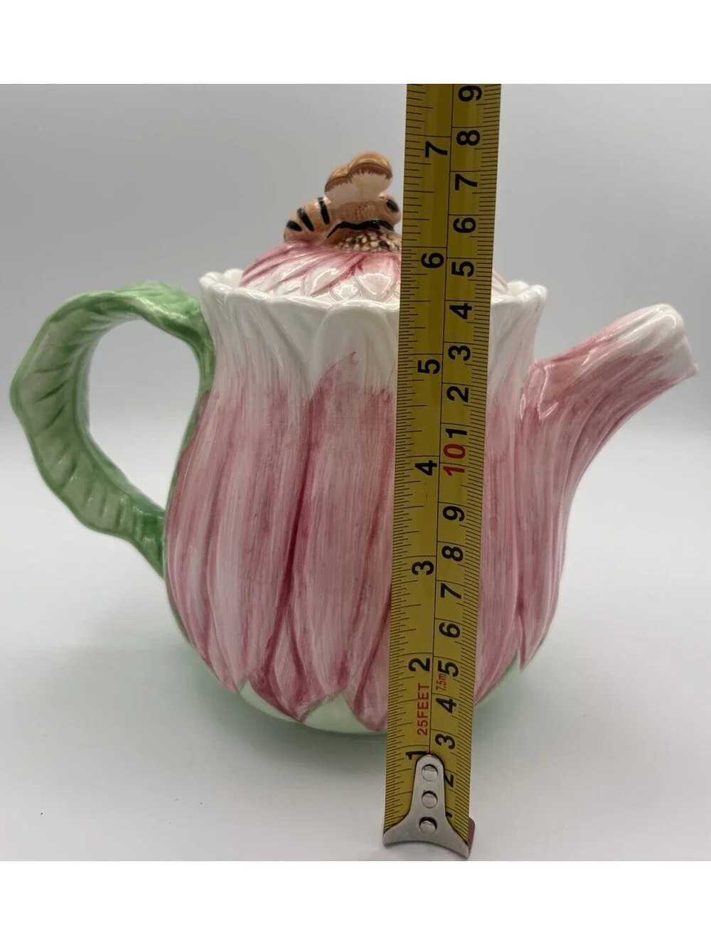 Vintage The Bombay Company Pink Gerber Daisy Teapot with Bumble Bee Lid